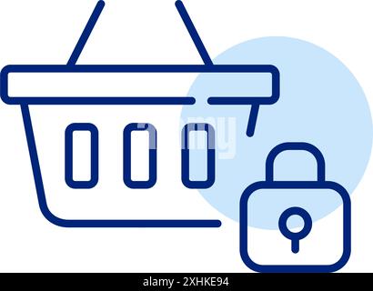 Shopping basket and lock. Secure e-commerce, protected purchase. Pixel perfect, editable stroke vector icon Stock Vector