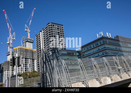 Meriton residential towers being constructed for apartments in Macquarie Park, North Sydney,New South Wales,Australia. Meriton is an australian build Stock Photo