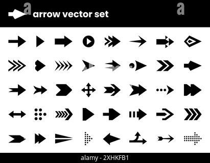 Arrow icons. Up and down symbols. Modern right or left direction. Round play button. Black silhouette pointer. Circle sign. Web cursor. Way pointing. Abstract flat shapes. Vector swipe pictograms set Stock Vector