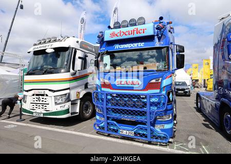 Show-Truck im Fahrerlager des Truck-GP auf dem Nuerburgring  ADAC Truck Grand Prix, Nurburgring, 11.-14-07.2024, Nuerburg, Eifel, Rheinland-Pfalz, Deutschland, 13.07.2024  Foto: Eibner-Pressefoto/Juergen Augst Stock Photo