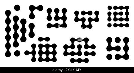 Metaball round simple blob morph balls. Abstract shape, arganic geometric fluids isolated on white background. Connected dots nerve cell dots or computer nano. Vector illustration Stock Vector