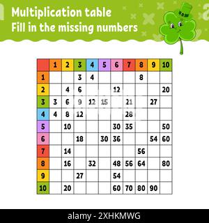 Paste the missing numbers. Learning multiplication table. Handwriting practice. Education developing worksheet. Color activity page. Game for children Stock Vector