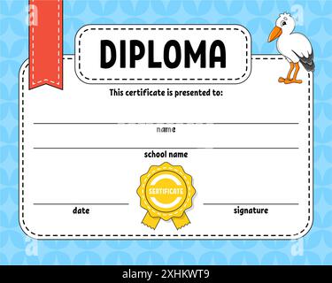 Diploma sertificate template. For school and preschool. For kids and ...