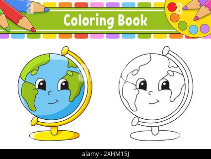 Coloring book for kids. cartoon character. Vector illustration. Black contour silhouette. Isolated on white background. Stock Vector