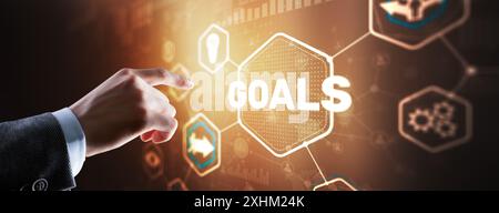 Goals against abstract technology background. Stock Photo