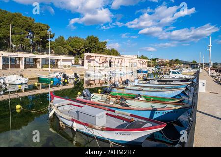 France, Herault, Bouzigues, village on the banks of the Etang de Thau and famous for its oysters and shells, the fishing port Stock Photo