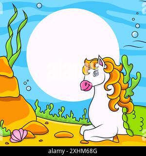 Cute mermaid unicorn. Magic fairy horse. Colored background for your design. For wallpapers, covers, postcards, banners. Vector illustration. Stock Vector