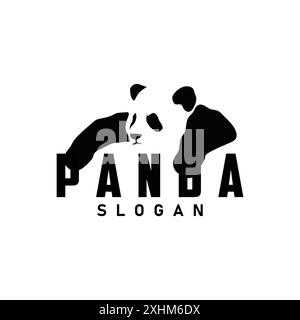 Cute and simple lazy black and white panda animal silhouette design template brand panda bear logo vector Stock Vector