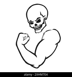 Male bodybuilder flexing his biceps. Outline silhouette. Design element. Vector illustration isolated on white background. Template for books, sticker Stock Vector