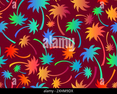 Palm trees seamless pattern. Colorful gradient palm trees. Background with tropical pattern of palm trees. Summer time. Design for wallpapers, banners Stock Vector