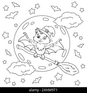 Flying Bat Halloween Coloring Page for Kids Stock Vector Image & Art ...