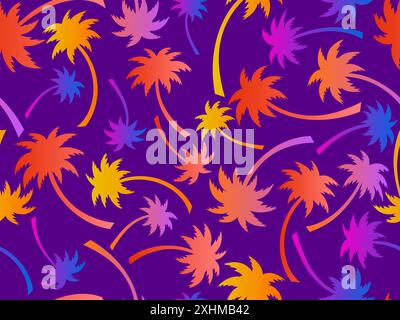 Palm trees seamless pattern. Colorful gradient palm trees. Background with tropical pattern of palm trees. Summer time. Design for wallpapers, banners Stock Vector