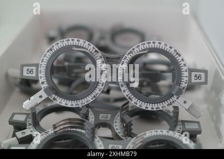 Frames for optometry lenses are placed Stock Photo