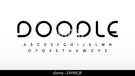 Modern minimalist alphabet, clean rounded line typeface for sleek unique headlin, refined futuristic logo, bauhaus script, softed typographic design Stock Vector