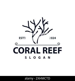 Coral reef logo vector silhouette sea fish habitat simple beautiful sea plants Stock Vector