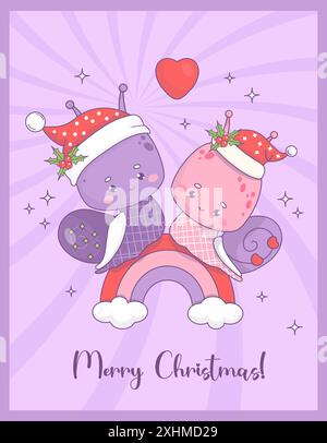 Cute loving couple snails girl and boy with heart. Valentines card I ...