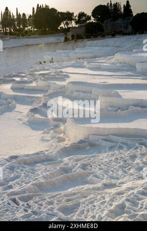 Natural travertine pools and terraces in Pamukkale. Travertines with no water left in their pools Stock Photo