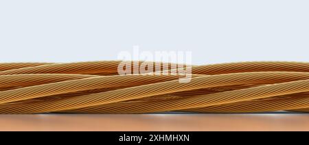 Multiple shiny copper cables  wavy pattern 3d render background Stock Photo