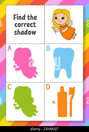 Shadow matching activity for children with dental care equipment. Mouth ...