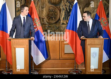 Serbian Foreign Minister Marko Djuric speaks during a press conference