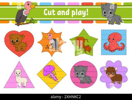 Cutting practice for kids. Animal bear. Education developing worksheet ...