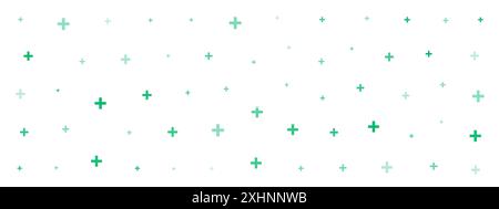 Green cross or plus symbols of different sizes and opacity on white background. Abstract pattern of blue medical cross or mathematical plus pictogram Stock Vector
