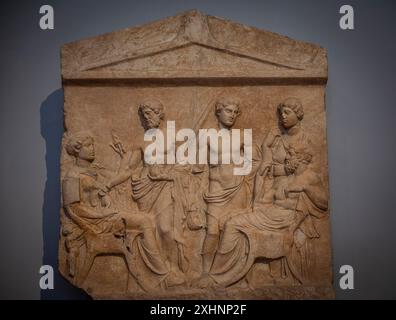 Attic grave stelae made of Pentelic marble, National Archaeological Museum, Athens, Greece Stock Photo