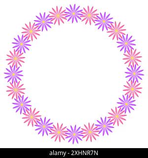 abstract round frame made of purple and violet flowers against white background Stock Photo