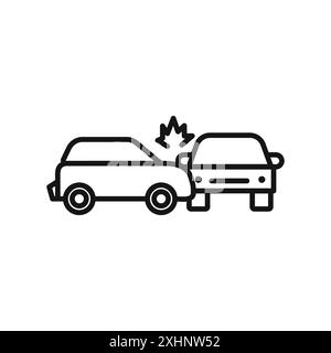 car side crash icon Black line art vector in black and white outline set collection sign Stock Vector