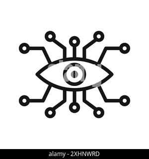 Bionic eye icon Black line art vector in black and white outline set collection sign Stock Vector