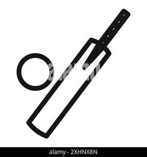 Cricket Bat ball icon Black line art vector in black and white outline set collection sign Stock Vector