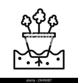 Hydroponics farming pot icon Black line art vector in black and white outline set collection sign Stock Vector
