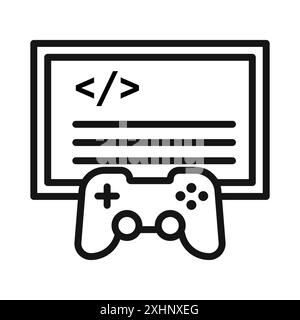 Game developing icon Black line art vector in black and white outline set collection sign Stock Vector