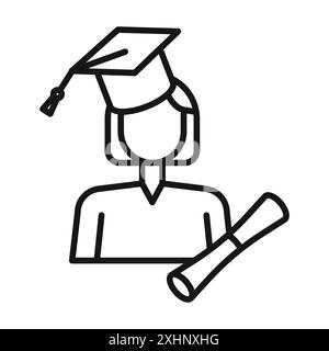 Graduated student icon Black line art vector in black and white outline ...