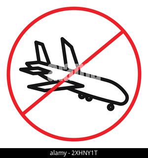 no flight or fly zone icon Black line art vector in black and white outline set collection sign Stock Vector
