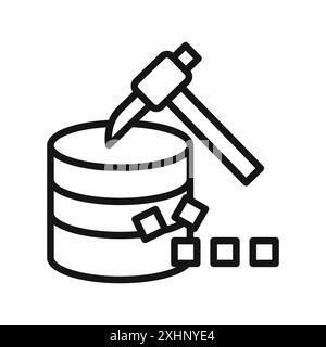 Data Mining icon Black line art vector in black and white outline set collection sign Stock Vector