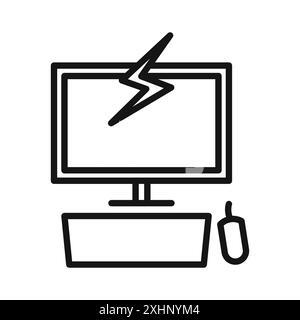 Electric Computer icon Black line art vector in black and white outline set collection sign Stock Vector