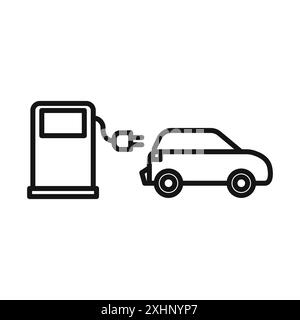 Electric Car Charging icon Black line art vector in black and white outline set collection sign Stock Vector