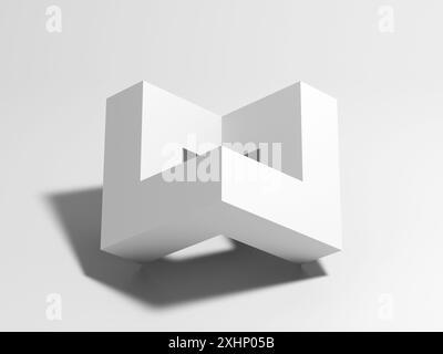 Abstract white geometric object is on white background with soft shadow. Hexabit. 3d rendering illustration Stock Photo