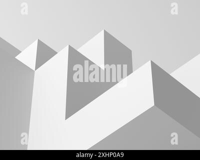 Abstract white installation of low poly cubical structures. 3d rendering illustration Stock Photo