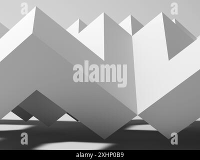 Abstract white background with low-poly geometric installation. 3d render illustration Stock Photo