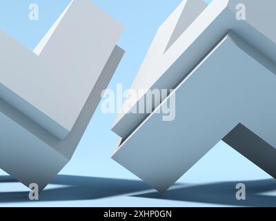 Abstract blue white geometric background with low-poly installation. 3d render illustration Stock Photo
