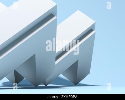 Abstract white geometric low-poly installation over light blue background. 3d render illustration Stock Photo