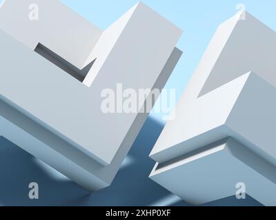 Abstract white geometric low-poly objects are over light blue background with soft shadows. 3d render illustration Stock Photo