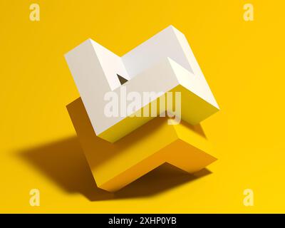 Abstract geometric installation with connected yellow and white cubical shapes over yellow background. 3d rendering illustration Stock Photo