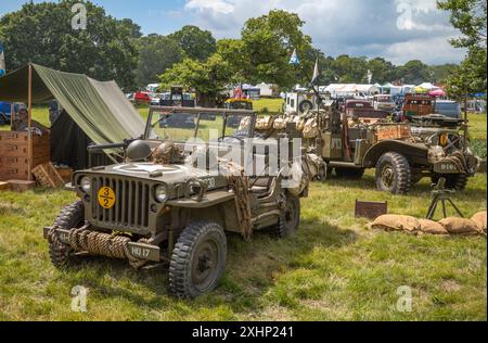 Parham / UK - Jul 13 2024: US World War Two army vehicles and equipment on display at the Sussex Steam Fair in Storrington, West Sussex, UK. Stock Photo