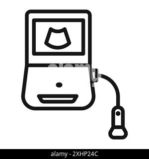 Ultrasound device icon Black line art vector in black and white outline set collection sign Stock Vector