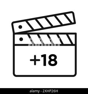 plus 18 movie icon Black line art vector in black and white outline set collection sign Stock Vector