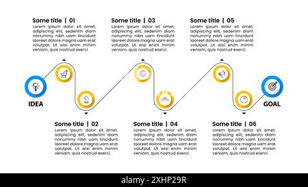 Infographic template with icons and 6 options or steps. From Idea to Goal. Can be used for workflow layout, diagram, banner, webdesign. Vector illustr Stock Vector
