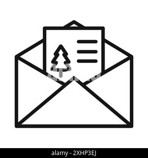 Christmas invitation card icon Black line art vector in black and white outline set collection sign Stock Vector